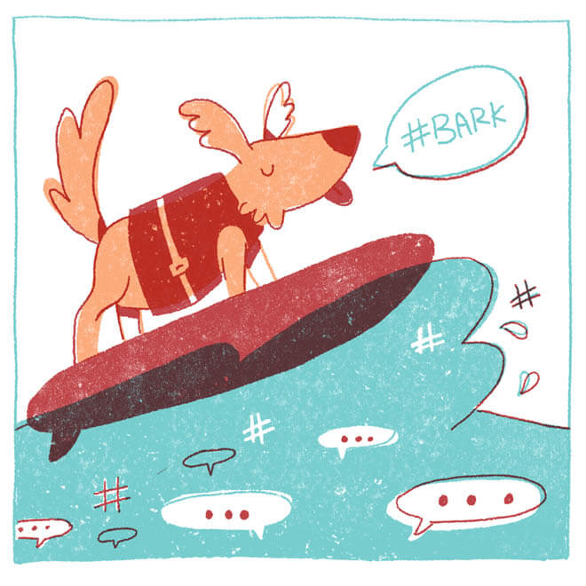 Cute dog surfing graphic