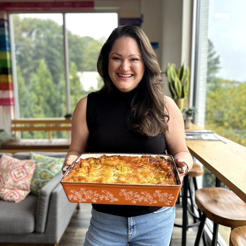 Lauren holding a home baked dish