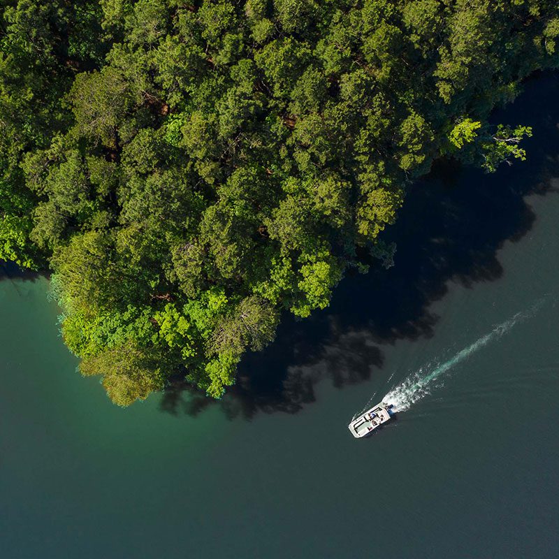 Green County CVB - boat on lake aerial view