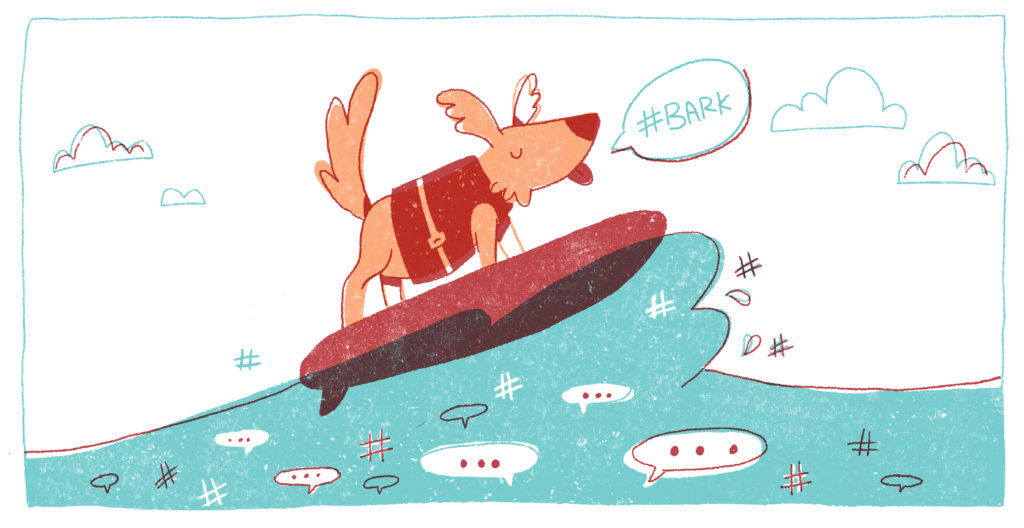 Illustration of dog surfing