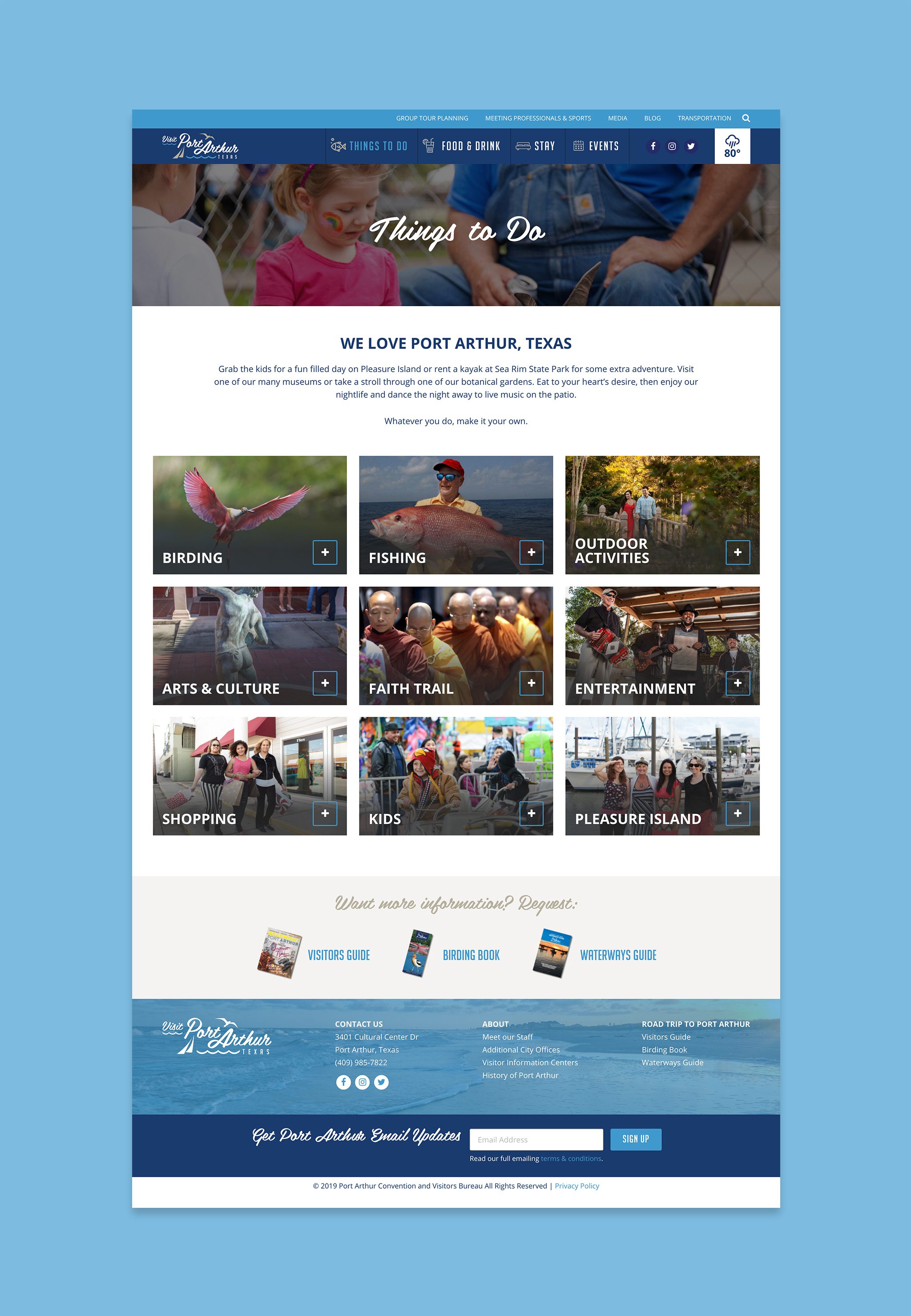 Website mockup with things to do in Port Arthur