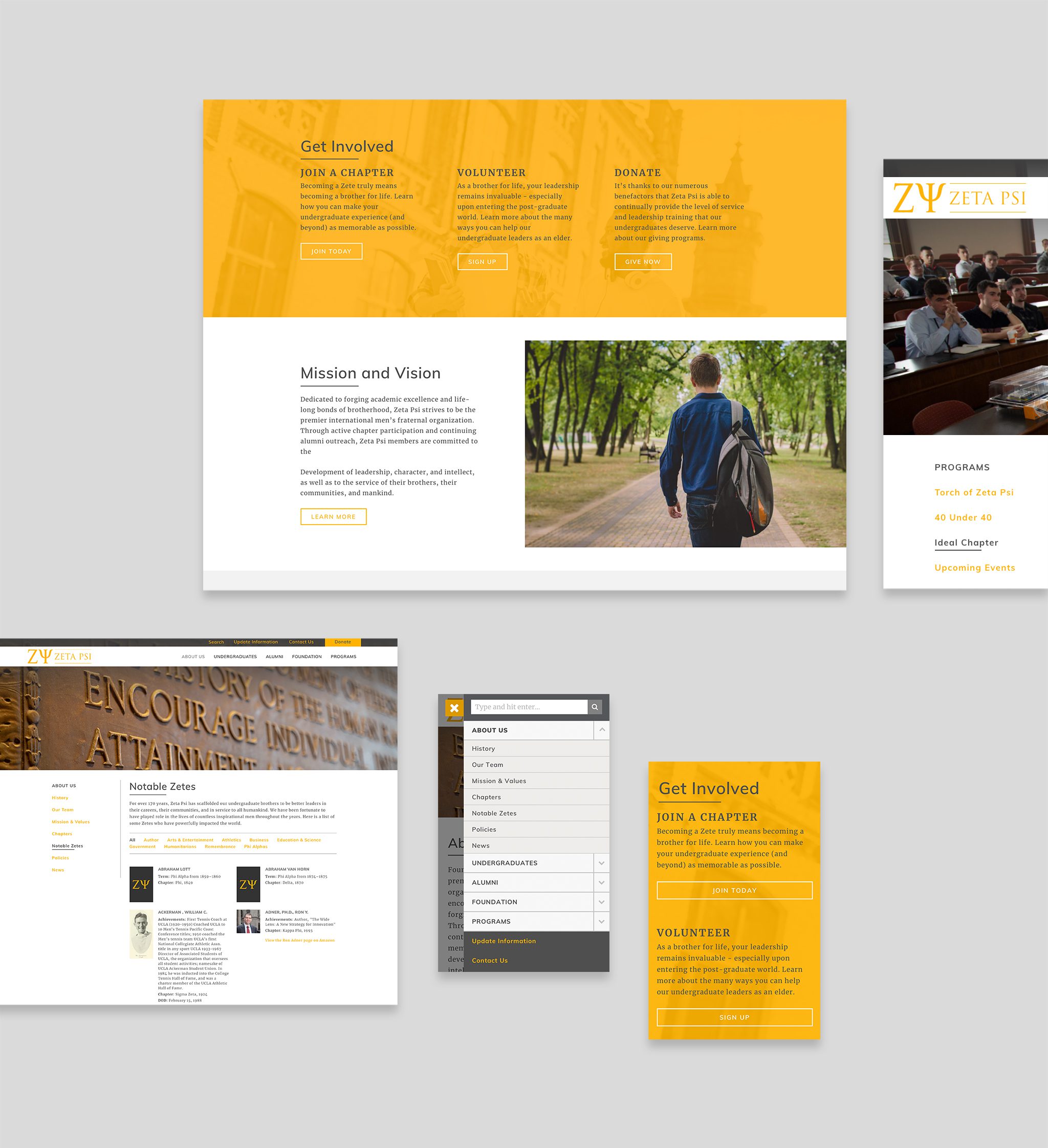 Zeta Psi Website Screenshots