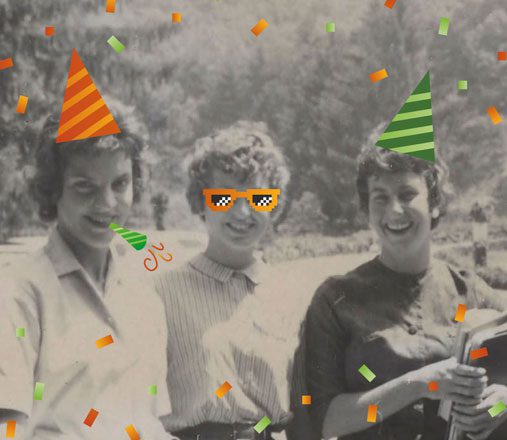 Old photo with celebratory illustratrions