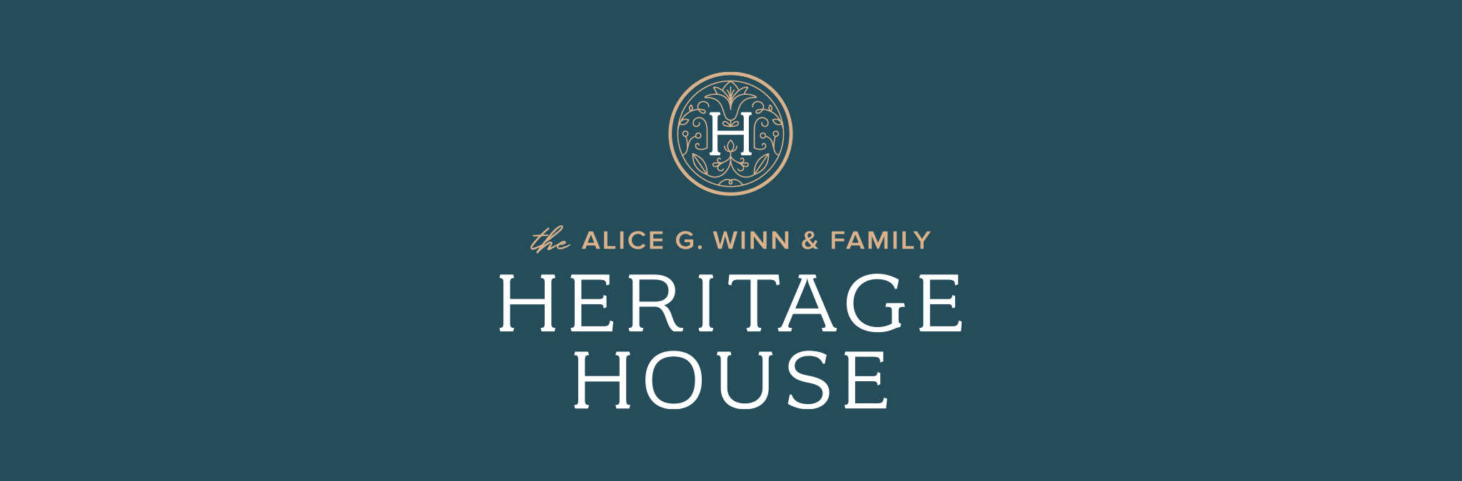 WinnCompanies - Alice G. Winn Heritage House logo, two-color reverse on navy