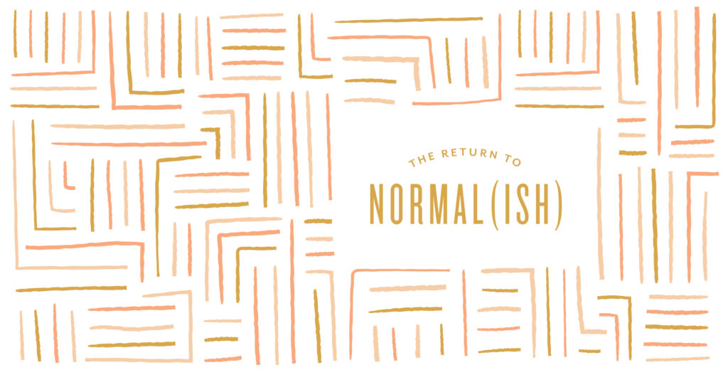 Squiggly line design with text: The Return to Normal (ish)