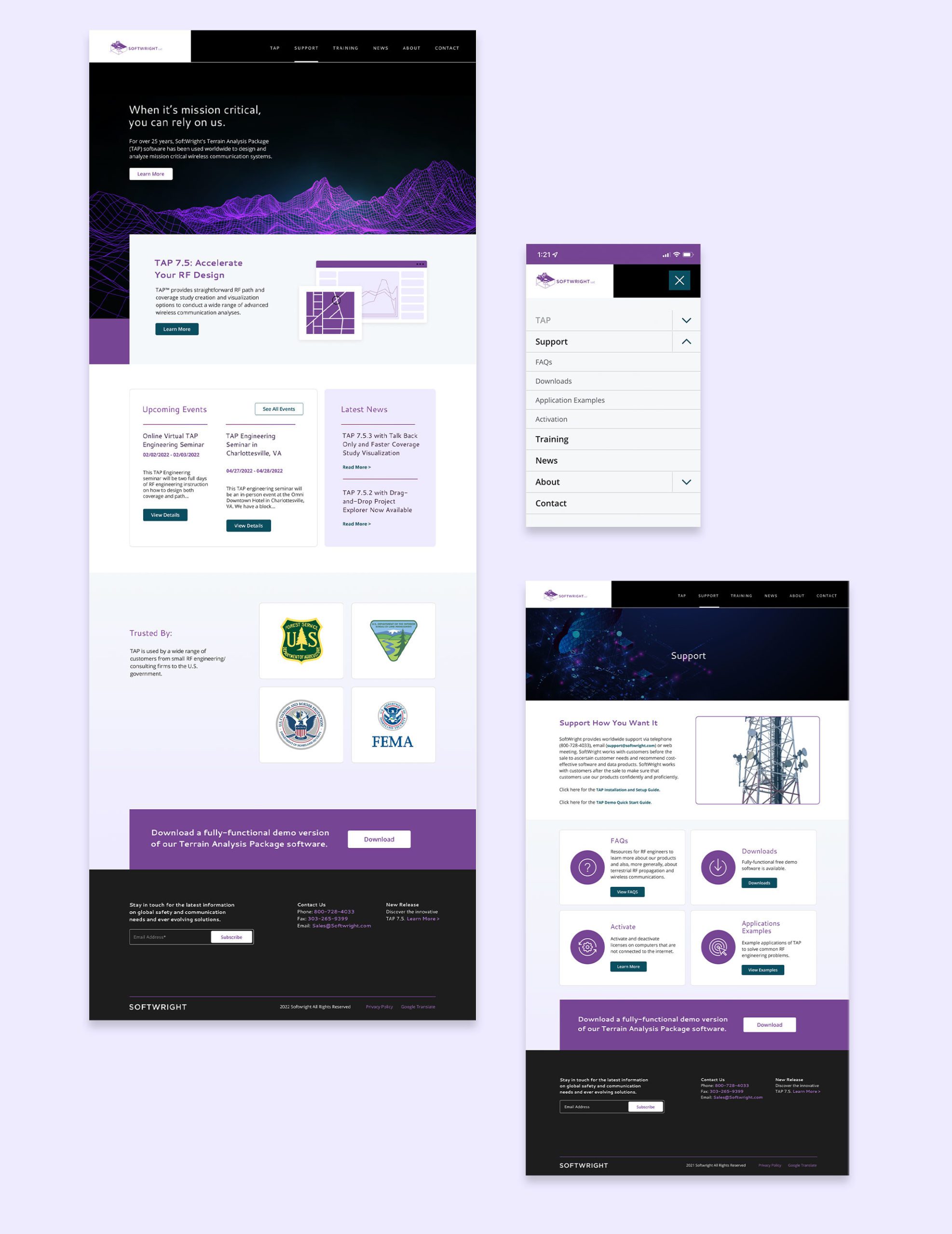 SoftWright website pages flat design