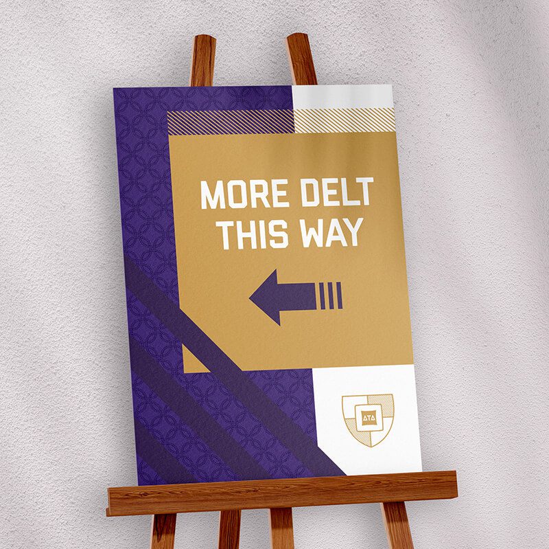 DTDF signage design displayed on an easel