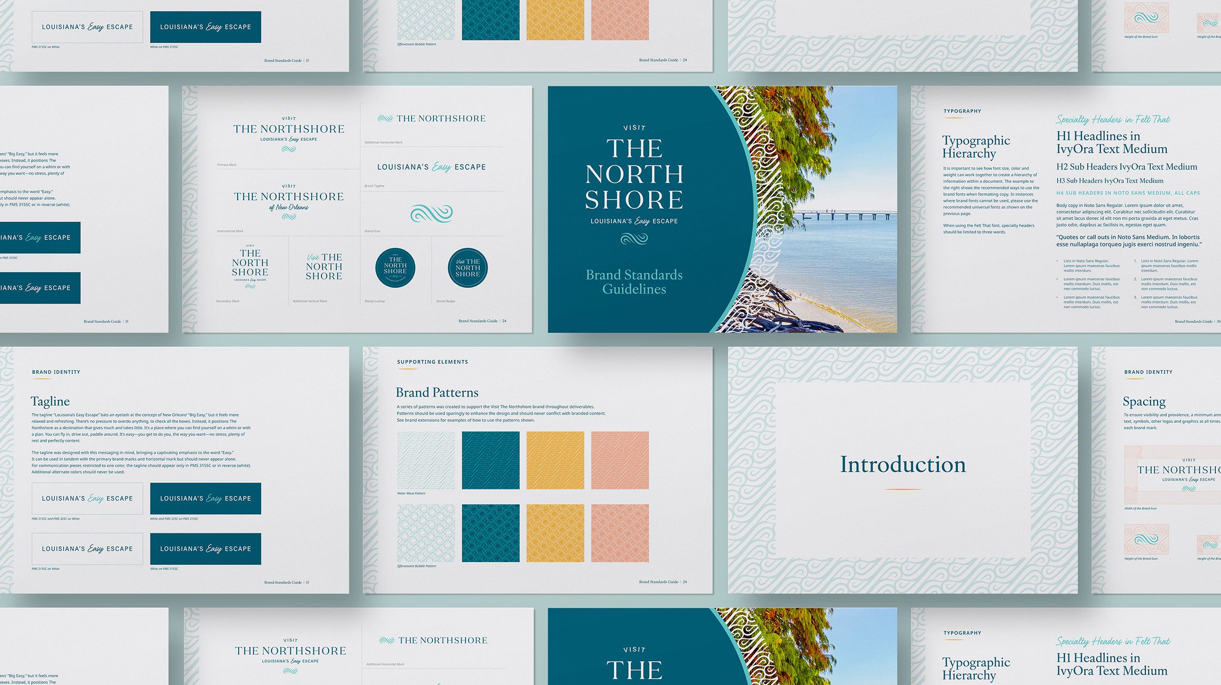 A mockup of various Brand Standards and design guidelines for Visit the Northshore