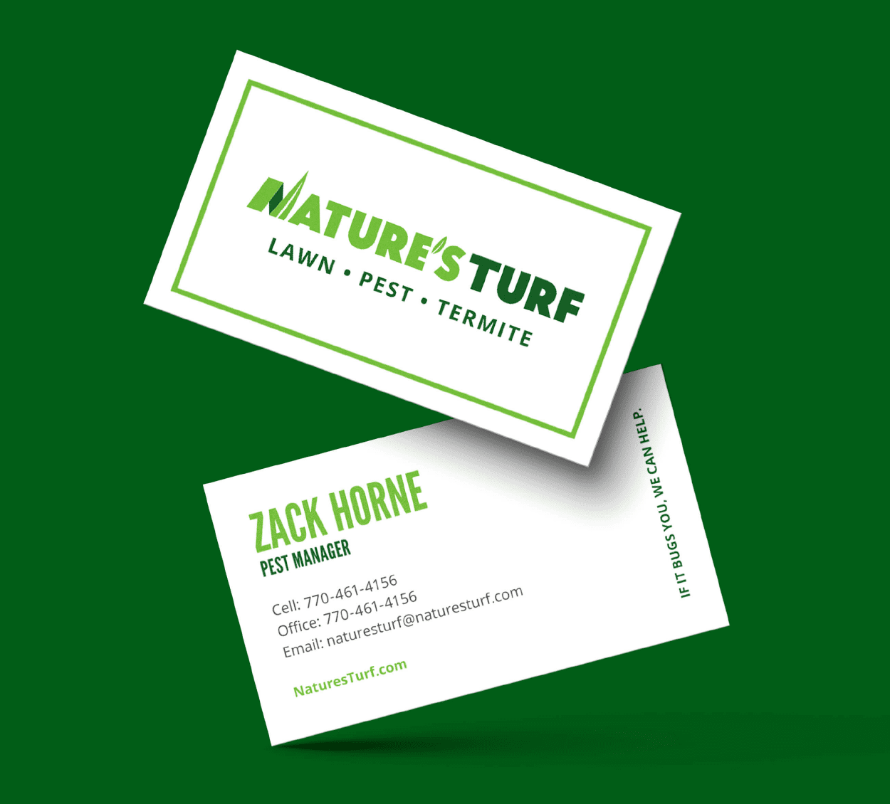 Front and back designs for Nature's Turf business cards