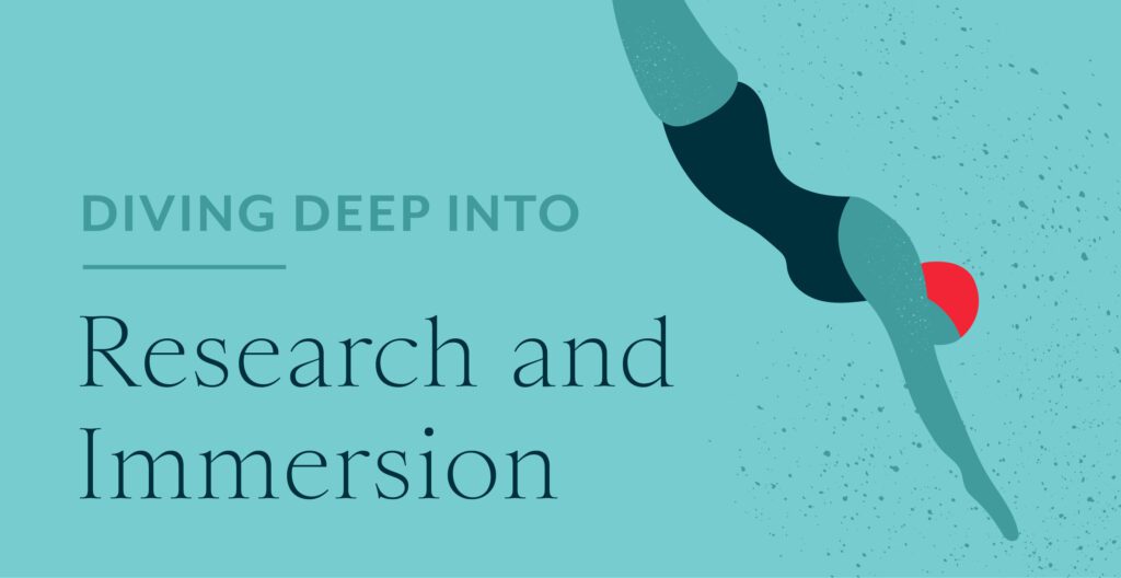 Image of woman diving into water to illustrate the concept of diving deep into research & immersion