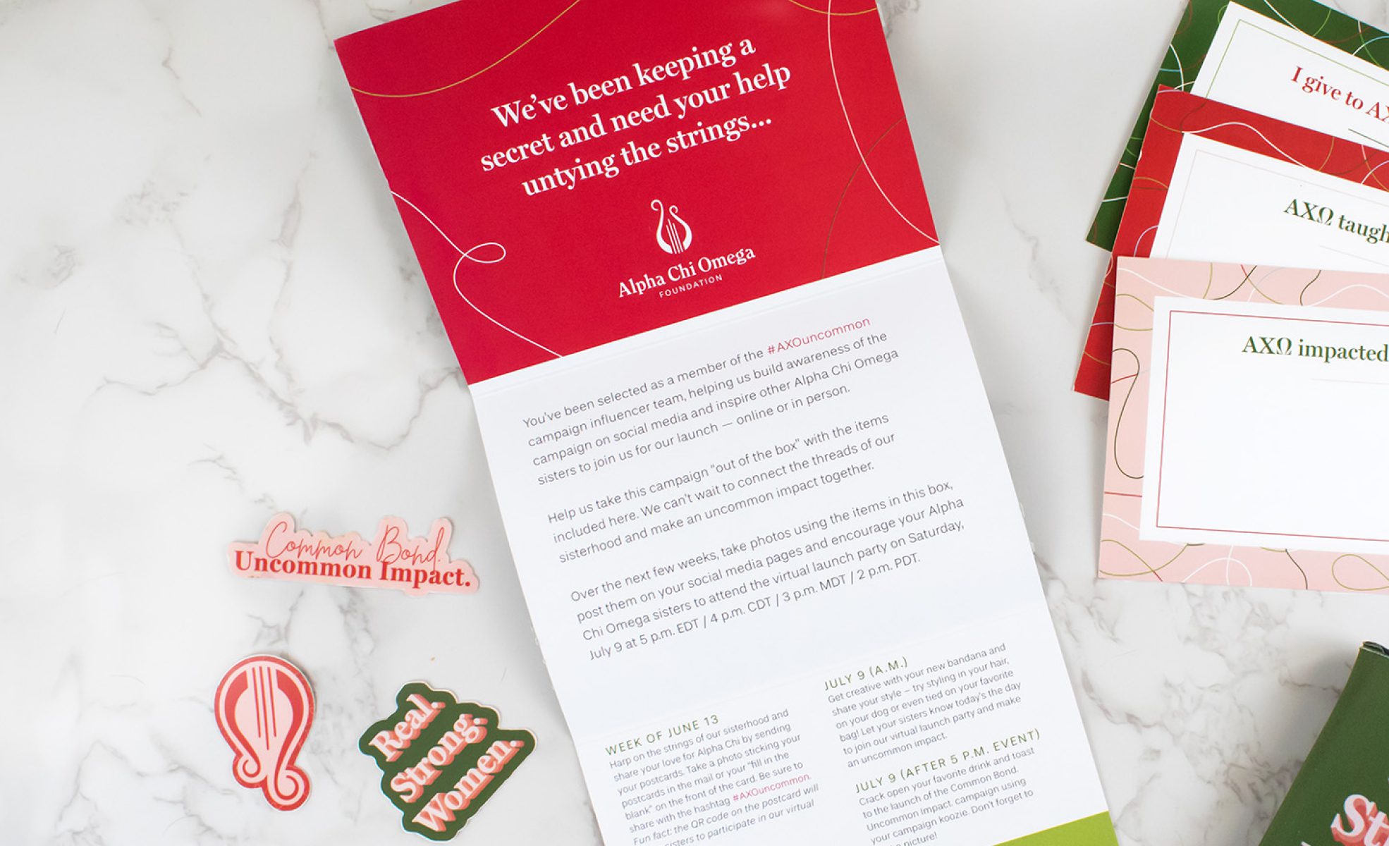 Alpha Chi Omega Uncommon Campaign Print Items close up