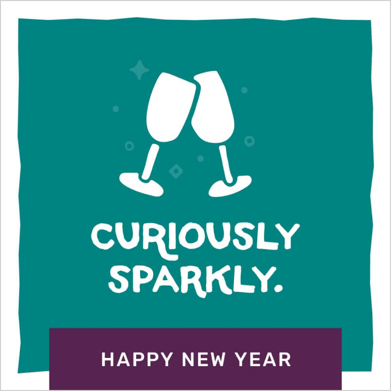 Happy New Year Post with champagne glasses clinking