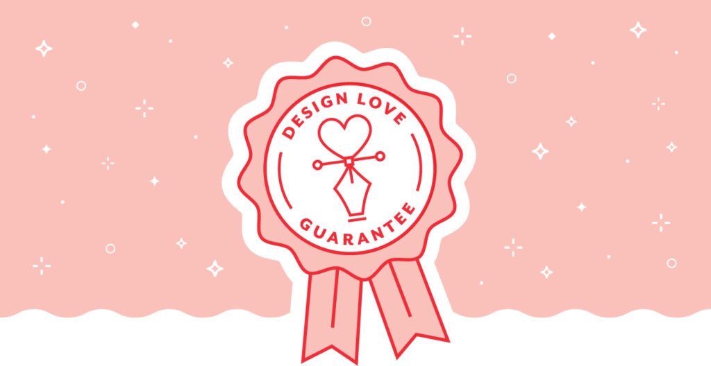 Pink and white Design Love Guarantee ribbon on a pink and white background