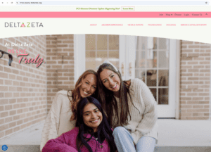 Screenshot of Delta Zeta Sorority's homepage