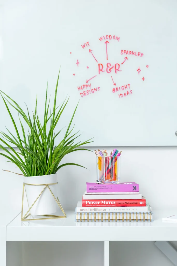 a plant and books on a shelf