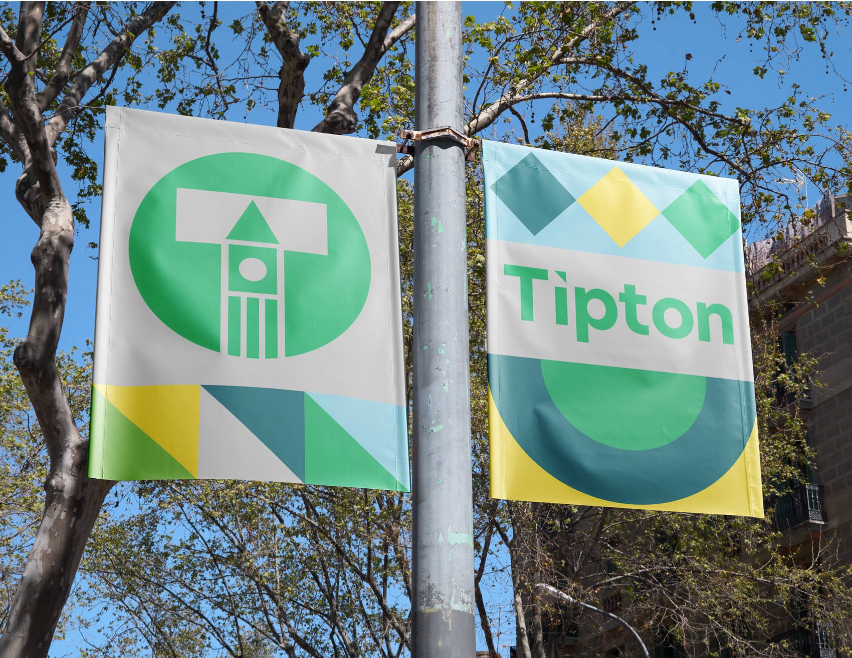 Patterned street banners with the Tipton brand