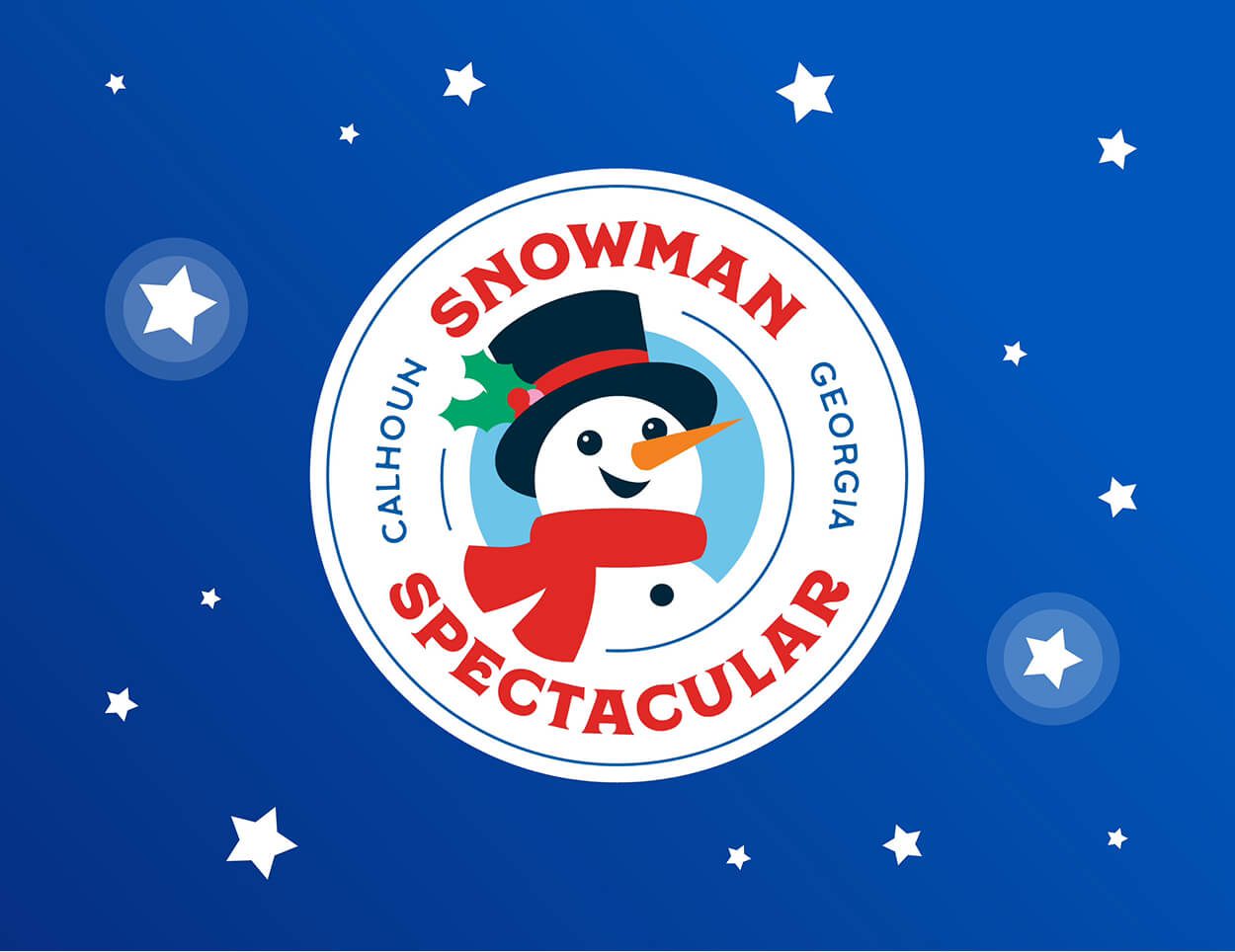 Snowman Spectacular logo on a blue snowy background